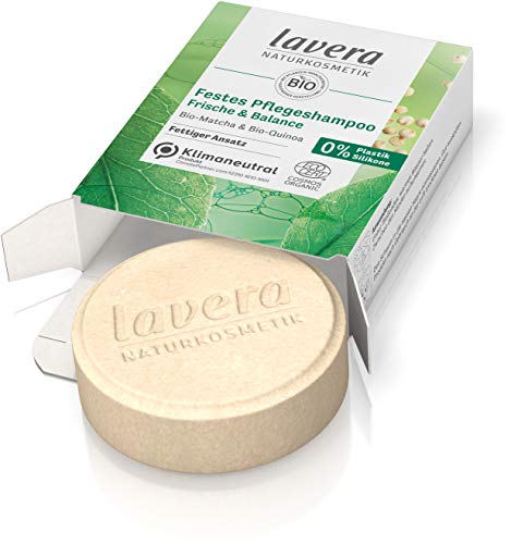 lavera, Champú de cuidado fijo, frescura equilibrada, sin siliconas, cosmética natural certificada, limpia rápidamente el cabello engrasado, proporciona 50 g, color blanco, limón/limón, 1 unidad.