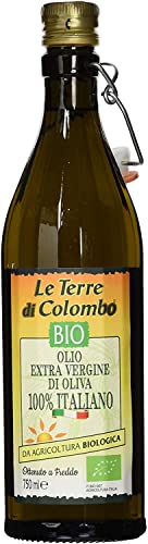 Le Terre di Colombo Aceite de Oliva Virgen Extra Ecológico 100 % Italiano, Botella con Estrías y Tapón Mecánico, 0.75 L