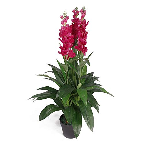 Leaf Planta de orquídea Artificial de 100 cm, Extra Grande en Maceta de plástico Negro, Rosa Oscuro