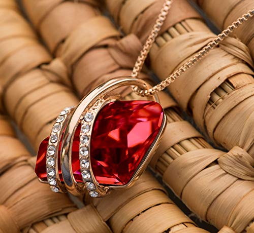 Leafael Deseo Collar con colgante de piedra con cristal de piedra natal de color rojo rubí para enero y julio, chapado en oro rosa de 18 quilates, cadena de 18"+ 2"