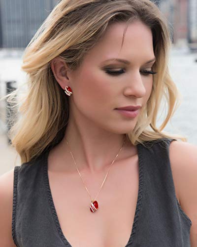 Leafael Deseo Collar con colgante de piedra con cristal de piedra natal de color rojo rubí para enero y julio, chapado en oro rosa de 18 quilates, cadena de 18"+ 2"