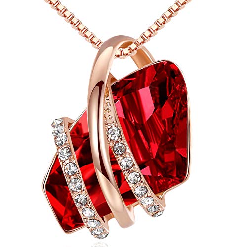 Leafael Deseo Collar con colgante de piedra con cristal de piedra natal de color rojo rubí para enero y julio, chapado en oro rosa de 18 quilates, cadena de 18"+ 2"