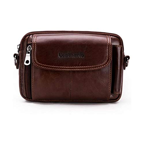 Leathario Bolso Cinturón de Piel Riñonera Pequeña Bolso Bandorela con Funda para 4-6 Pulgadas en Color Marrón 02