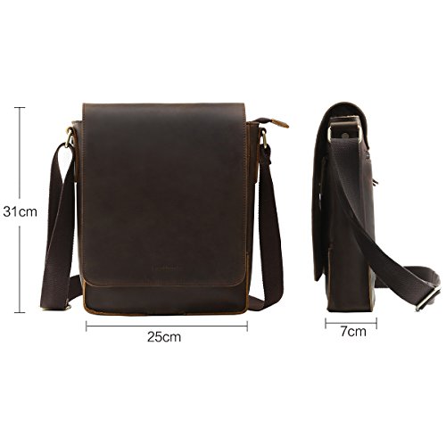 Leathario Bolso Hombre Bandolera Vintage Cuero Auténtico Bolso Hombro Cruzado Casual Mensajero Crossbody Negocio Grande Marrón