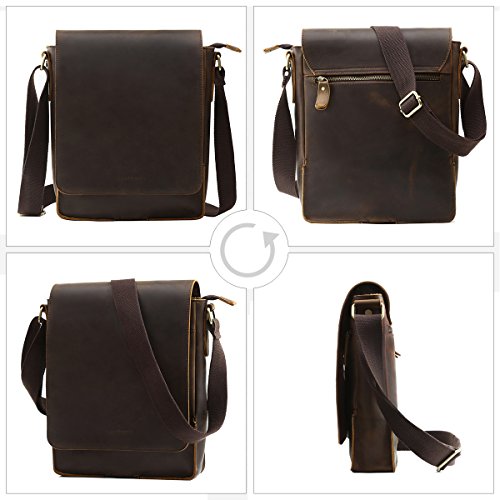 Leathario Bolso Hombre Bandolera Vintage Cuero Auténtico Bolso Hombro Cruzado Casual Mensajero Crossbody Negocio Grande Marrón