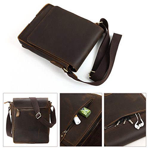 Leathario Bolso Hombre Bandolera Vintage Cuero Auténtico Bolso Hombro Cruzado Casual Mensajero Crossbody Negocio Grande Marrón