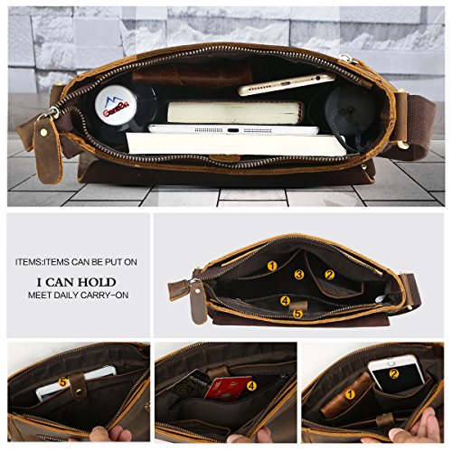 Leathario Bolso Hombre Bandolera Vintage Cuero Auténtico Bolso Hombro Cruzado Casual Mensajero Crossbody Negocio Grande Marrón