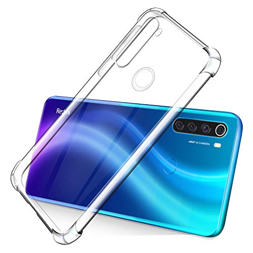 LeathLux Funda Compatible con Xiaomi Redmi Note 8 2019 & 2021, 2 Pack Cristal Templado Protector de Pantalla y Silicona Transparente TPU Carcasa Protector Airbag Anti-Choque Anti-arañazos Cover