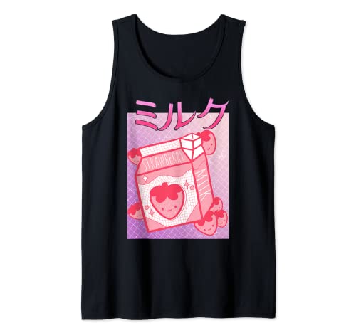 Leche de fresa japonesa Strawberry Shake 90s, regalo japonés Camiseta sin Mangas