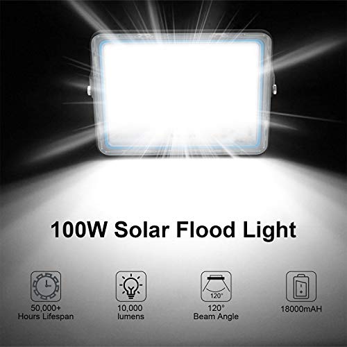 LEDMO Foco Solar LED 100W Foco Solar Exterior 176 LEDS 5000lm Con Mando a Distancia Foco Solar Luz blanca 6500K Foco Solar LED Hasta 15 HORAS de Luz, IP67 Impermeable