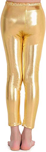 Leggings Brillantes para Niña 4-12 Años, Cintura Elástica y Largo hasta el Tobillo, Mallas para Danza Disco Jazz Baile y Fiesta (Dorado, 8 años)