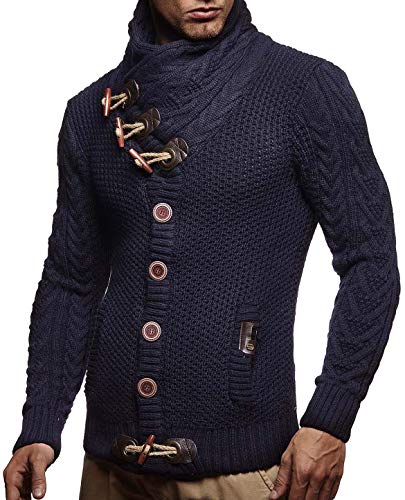 Leif Nelson Hombres Chaqueta de Punto con Cuello Chal LN-4195 Azul Oscuro Large