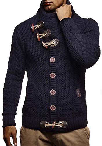 Leif Nelson Hombres Chaqueta de Punto con Cuello Chal LN-4195 Azul Oscuro Large