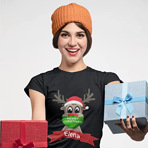 lepni.me Camiseta Mujer Nombre Personalizado Reno Rudolph 2021 Vacaciones de Navidad Cierre (S Grafito Multicolor)