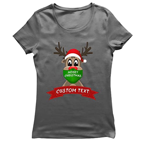 lepni.me Camiseta Mujer Nombre Personalizado Reno Rudolph 2021 Vacaciones de Navidad Cierre (S Grafito Multicolor)