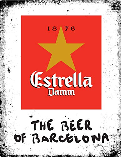 Lewistons-Of-Londres Estrella Damm Beer Lager España Barcelona inspirado en el vintage retro hombre cueva bar pub cobertizo novedad regalo estaño decoración de pared