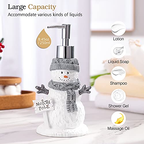 Lewondr Botella Dispensadora de Jabón de Resina, 250ml Bonito Dispensador de Jabón en Forma de Muñeco de Nieve, Dispensador de Mano Decorativo para Almacenar Jabón Líquido Champú Gel de Ducha, Blanco