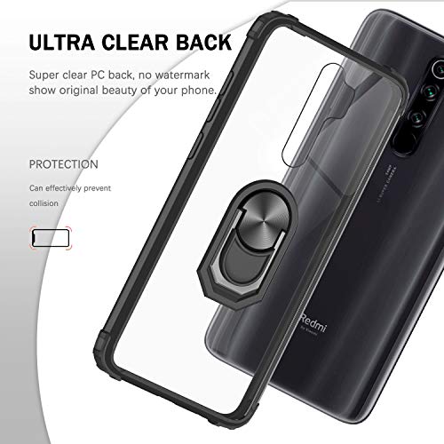 LeYi Funda Xiaomi Redmi Note 8 Pro con [2-Unidades] Cristal Vidrio Templado,Transparente Carcasa con 360 Grados iman Soporte Silicona Bumper Antigolpes Armor Case para Movil Note 8 Pro,Clear Negro