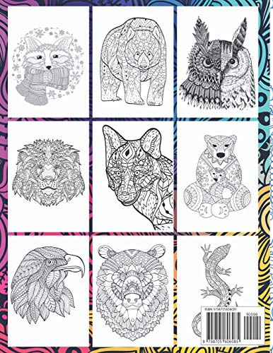 Libro de colorear para adultos - Patrones increíbles Mandala y relajante - Animales hippie