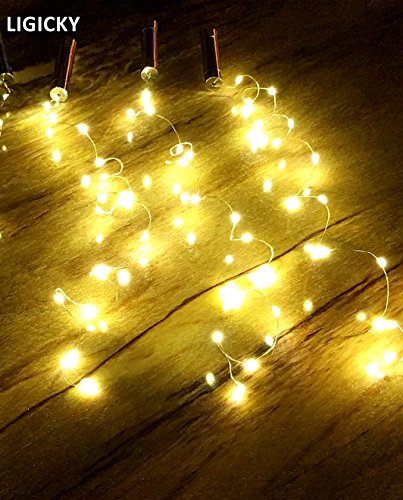 LIGICKY Cadena luces Led para botellas de vino, 30 Inch 15-Leds, funciona con pilas AA, Alambre de Cobre Corcho Tapón Luz Estrellada, decoraciones de mesa, boda, Navidad, fiesta, 4 PCS Blanco Cálido