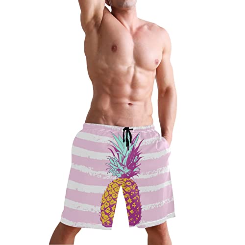 Linomo Pantalones cortos de natación para hombre, tropicales, de verano, fruta, piña, bañadores de playa, pantalones cortos de secado rápido, tabla de surf para hombres, multicolor, S
