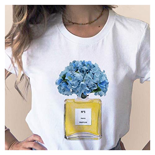 LIWEIKE Ropa para mujer con estampado de flores, botella de perfume dulce de manga corta para mujer, camiseta para mujer, camiseta informal para mujer (color: 8, tamaño: XXXL)