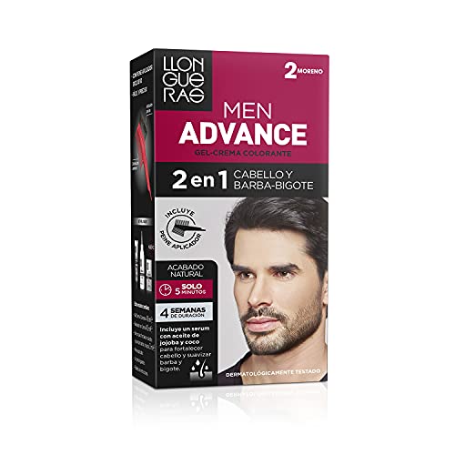 Llongueras Men Advance Tinte de Cabello Hombre, 2 en 1 Cabello, Barba y Bigote (#2 Moreno)