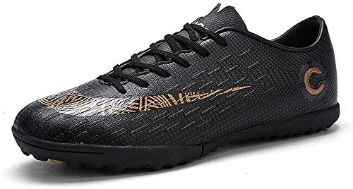 Lloow Zapatos de fútbol, ​​Niños Jóvenes/Gils fútbol al Aire Libre de Las Zapatillas de Deporte de formación fútbol Unisex Grapas Transpirables Zapatos de fútbol Tobillo Cuidado,Negro,41