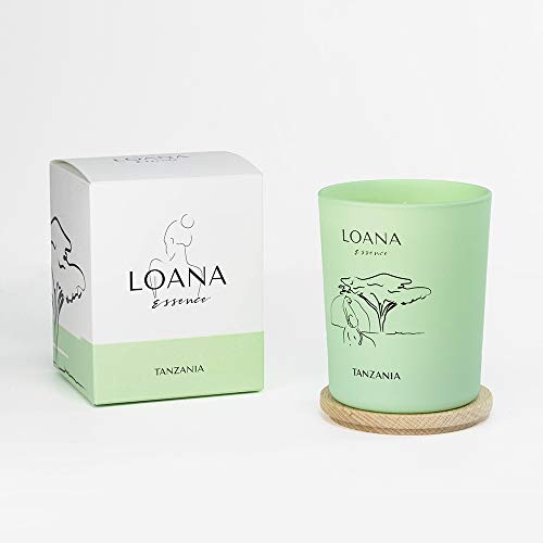 LOANA ESSENCE Vela Aromática Sándalo, Almizcle - Tanzania - Duración Estimada 40h Vela Perfumada Grande y Decorativa Para Masajes y Relajación Hecha de Cera de Soja - 180gr -