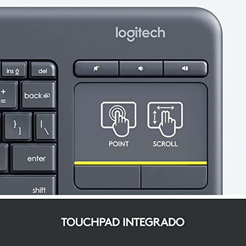 Logitech K400 Teclado Táctil Inalámbrico Plus para TV con un Control Multimedia y Panel Táctil, Teclado HTPC para TV conectada a PC, Windows, Android, Chrome OS, Portátil, QWERTY Español - Negro