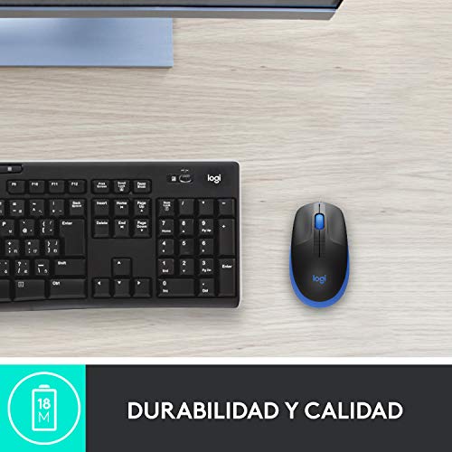 Logitech Ratón Inalámbrico M190, Diseño Curvo Ambidiestro, Batería 18 Meses con Modo Ahorro, Receptor USB, Cursor y Desplazamiento Preciso, Rueda de Desplazamiento Amplio, Azul