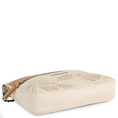 Lois - Bolso Mujer Bandolera de Piel Sintética PU. Bolso de Marca LOIS. Cadena Ajustable. Bolsillos Delantero y Trasero con Cremallera. 310779, Color Beige