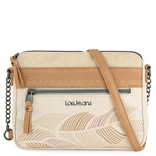 Lois - Bolso Mujer Bandolera de Piel Sintética PU. Bolso de Marca LOIS. Cadena Ajustable. Bolsillos Delantero y Trasero con Cremallera. 310779, Color Beige