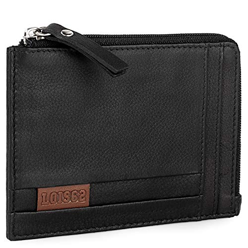 Lois - Monedero Hombre Pequeño Piel Genuina de Marca LOIS. Llavero de Piel. Monedas Llaves Billetes Tarjetas DNI. Protección Seguridad Antiescaneo RFID. 202390, Color Negro