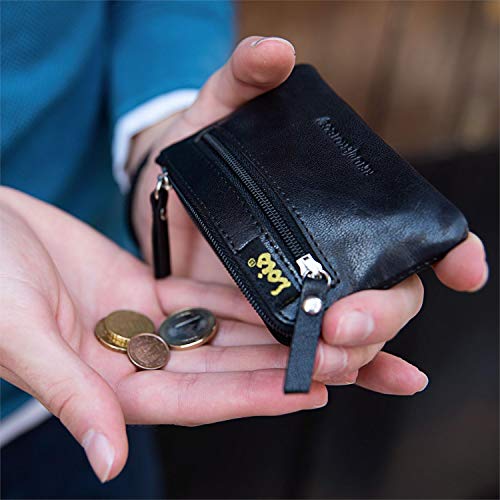 Lois - Monedero Hombre Pequeño Piel Genuina de Marca LOIS. Llavero de Piel. Monedas Llaves Billetes Tarjetas DNI. Protección Seguridad Antiescaneo RFID. 202602, Color Negro