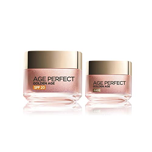 L'Oréal Paris Age Perfect Golden Age Set de Crema de Día Rosa con Protección Solar SPF 20 y Contorno de Ojos Antiojeras, Antiarrugas y Luminosidad, Pieles Maduras y Apagadas, 50 ml y 15 ml