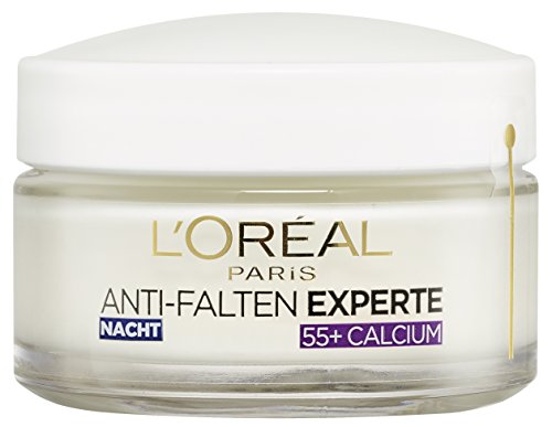 L'Oréal Paris Crema facial antiarrugas, Experte 55+ crema de noche para mujer a partir de 55 años con calcio, 3 unidades (50 ml).