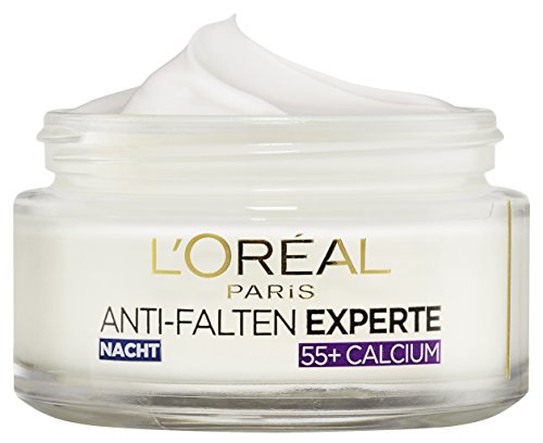 L'Oréal Paris Crema facial antiarrugas, Experte 55+ crema de noche para mujer a partir de 55 años con calcio, 3 unidades (50 ml).