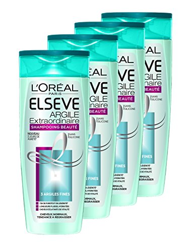 L'Oréal Paris, Elsève Champú extraordinario de arcilla, de 250 ml, 4 unidades