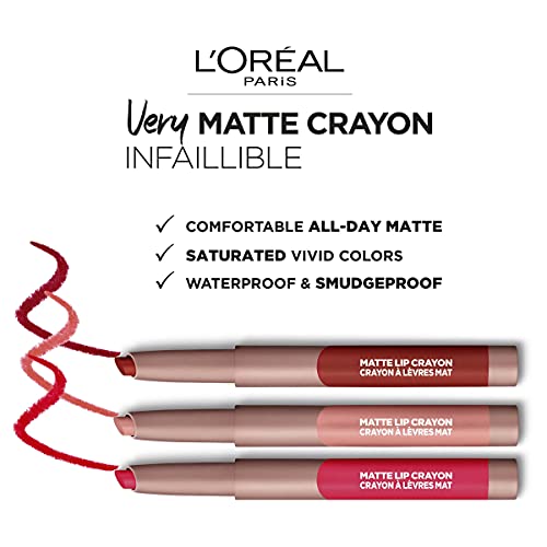 L'Oreal Paris Make-up Designer - Pintalabios Matte Crayón 3 Brulee Ever Permanente - 22 Ml, Rojo Vino, Vanilla