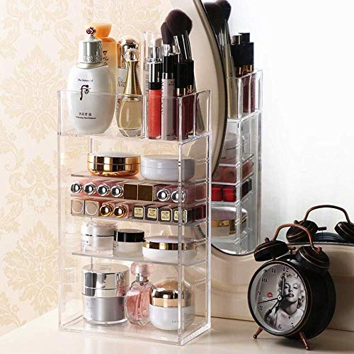 LOSYU Transparente Muti-Capa de Maquillaje Ajustable Organizador, encimera de acrílico Estante de joyería Grandes Cajas de Almacenamiento de cosméticos, Caja de exhibición for Vanity Baño Dresser