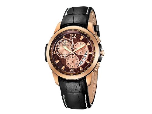 LOTUS VULCANO 9988/2 CRONO RELOJ ANALÓGICO CUERO NEGRO CHAPADO EN ORO ROSA PARA HOMBRE NUEVO GARANTIA 2 AÑOS