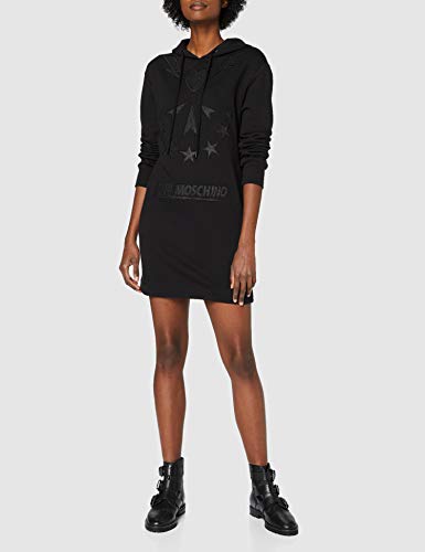 Love Moschino Long Sleeve Fleece Hooded Dress_Sparkling Logo Vestido Casual, Negro, 38 para Hombre