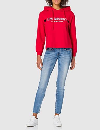 Love Moschino Sudadera con Capucha de algodón Suave y elástico, de Corte Regular, de Manga Larga, Rojo, 50 para Mujer