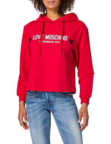 Love Moschino Sudadera con Capucha de algodón Suave y elástico, de Corte Regular, de Manga Larga, Rojo, 50 para Mujer