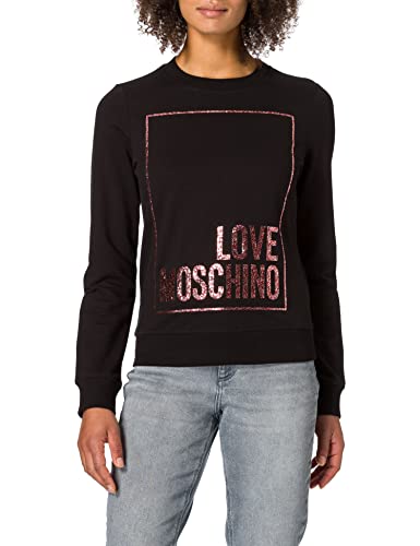 Love Moschino Sudadera de Forro Polar de algodón Suave y elástico, Ajustada, de Manga Larga y Cuello Redondo, Negro, 42 para Mujer