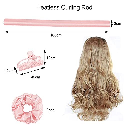 LOVECENTRAL 2Pcs Juego de Rulos para el Pelo con Horquilla y Diadema de Onda, Rizador de Ondas sin Calor, Formadores de Ondas de Cabello DIY Herramientas de Peinado para el Pelo Largo. (Rosa)