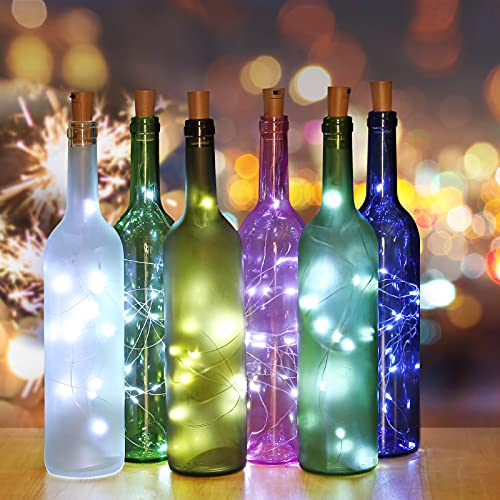 Luces de Botella, Yizhet 6 Piezas 2m Corcho Botella Luces 20 LED Luz Botellas Vino Tapon Cadena Luz de Botella Cobre Alambre Guirnaldas Luminosas Decorativas para Boda Navidad Fiesta (Blanco Frío)