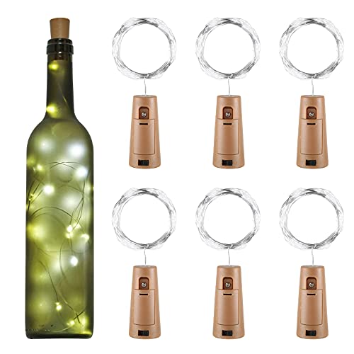 Luces de Botella, Yizhet 6 Piezas 2m Corcho Botella Luces 20 LED Luz Botellas Vino Tapon Cadena Luz de Botella Cobre Alambre Guirnaldas Luminosas Decorativas para Boda Navidad Fiesta (Blanco Frío)