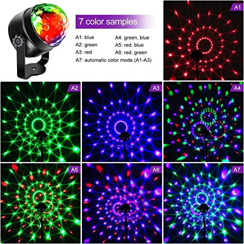 Luces de fiesta LUNSY activadas por sonido con control remoto Dj Lighting RGB Disco Ball Light, lámpara estroboscópica 7 modos Stage Par Light para Home Room Dance Parti